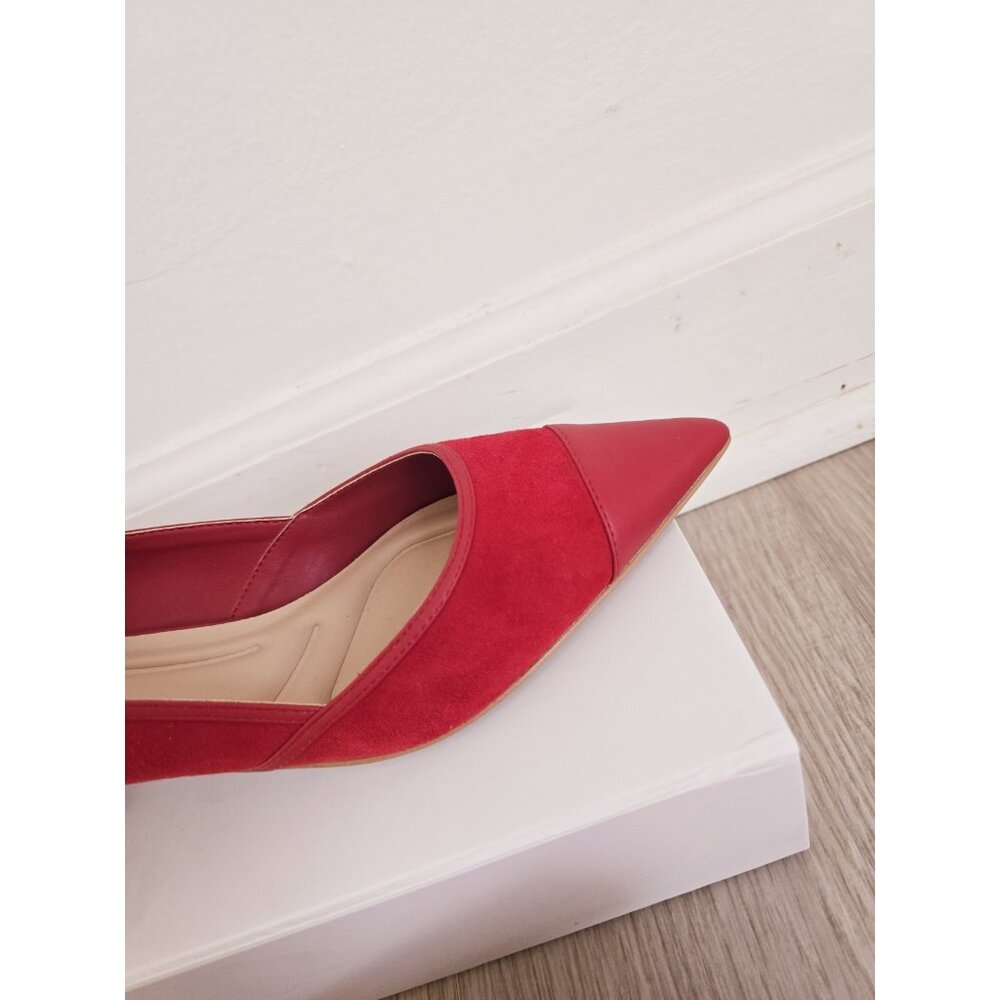 Franco Sarto Pointed Cap Toe Red Kitten Heel Darcy Suede Leather Slip On Shoes 9 - Picture 8 of 11